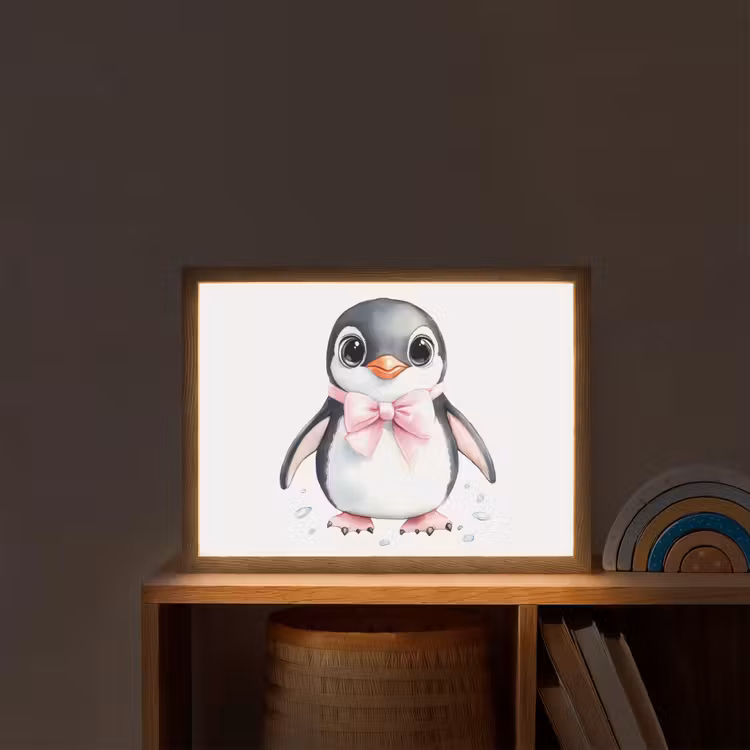 Pinguïn - Strikje - Roze - Dier Light Box met batterij (Wandlamp kind) middel -sfeer1_kind