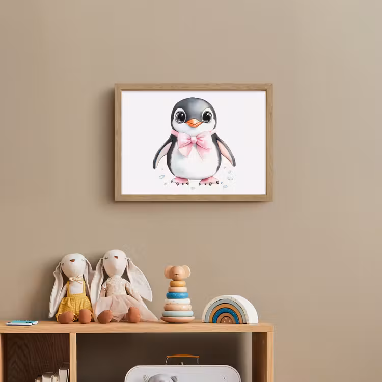 Pinguïn - Strikje - Roze - Dier Light Box met batterij (Wandlamp kind) middel -sfeer2_kind