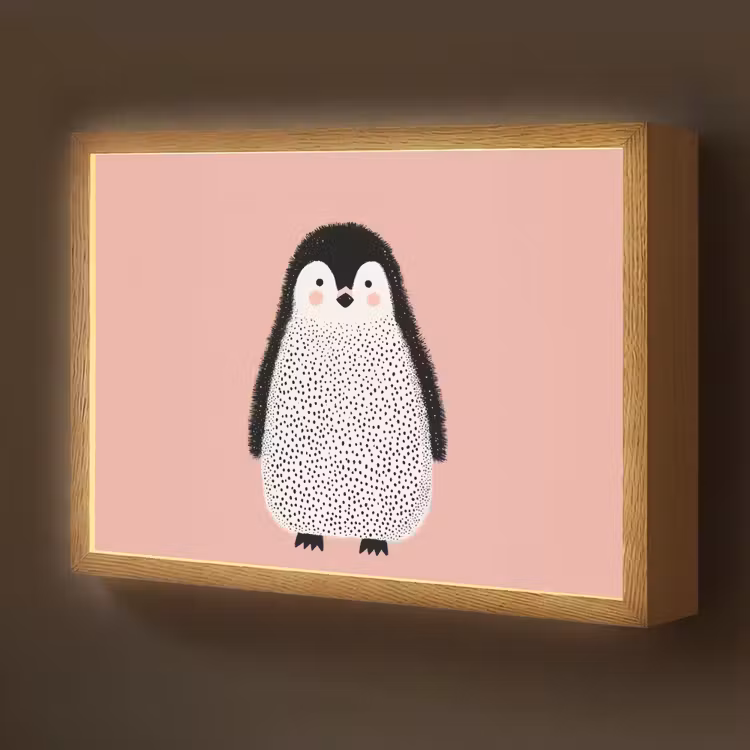 Pinguïn - Stippen - Minimalistisch - Roze Light Box met batterij (Wandlamp kind) middel -z3d_website