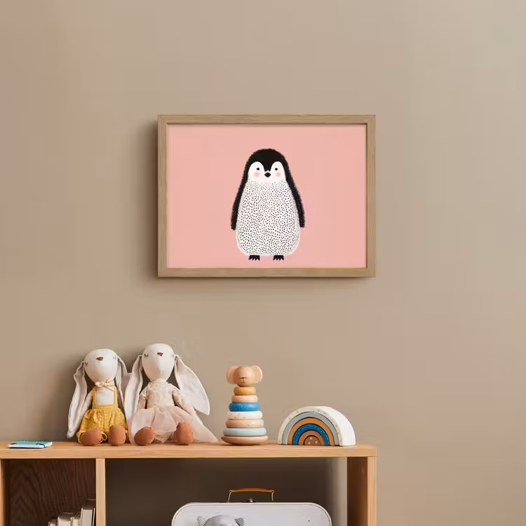 Pinguïn - Stippen - Minimalistisch - Roze Light Box met batterij (Wandlamp kind) middel -sfeer2_kind