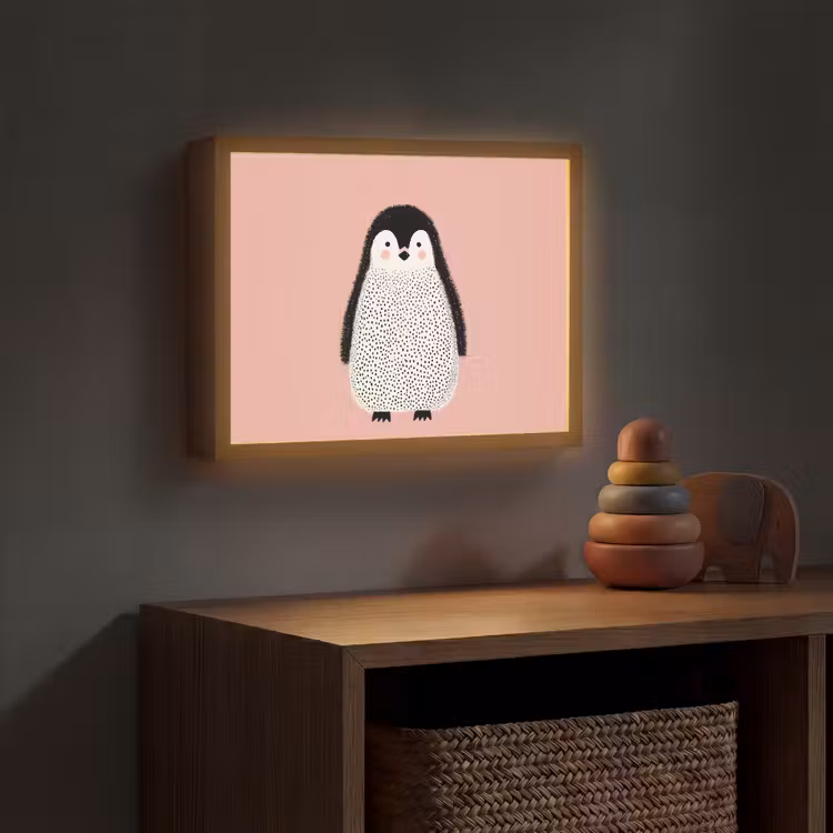Pinguïn - Stippen - Minimalistisch - Roze Light Box met batterij (Wandlamp kind) middel -sfeer5_kind