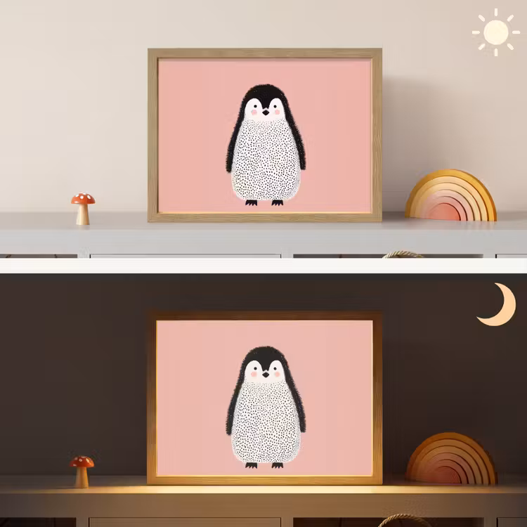 Pinguïn - Stippen - Minimalistisch - Roze Light Box met batterij (Wandlamp kind) middel -sfeer3_kind