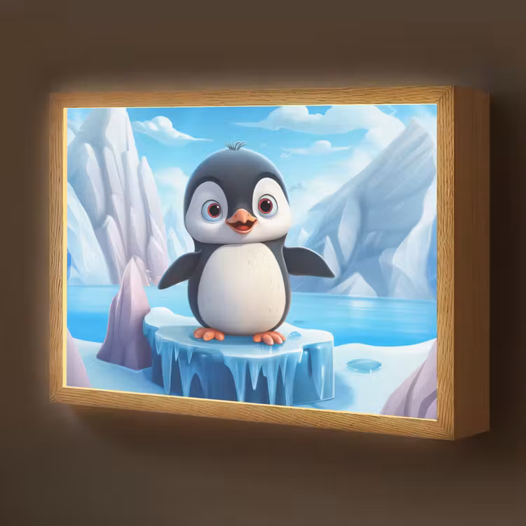 Pinguïn - Meisjes - Pooldieren - Kinderen Light Box met batterij (Wandlamp kind) middel -z3d_website