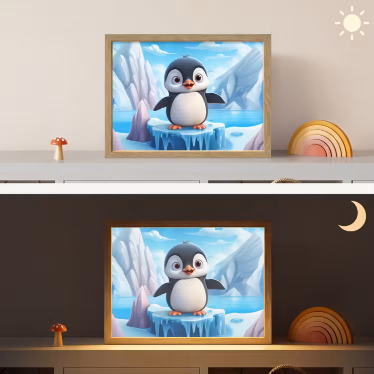 Pinguïn - Meisjes - Pooldieren - Kinderen Light Box met batterij (Wandlamp kind) middel -sfeer3_kind
