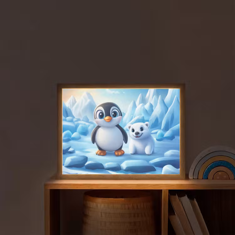 Pinguïn - IJsbeer - IJs - Sneeuw Light Box met batterij (Wandlamp kind) middel -sfeer1_kind