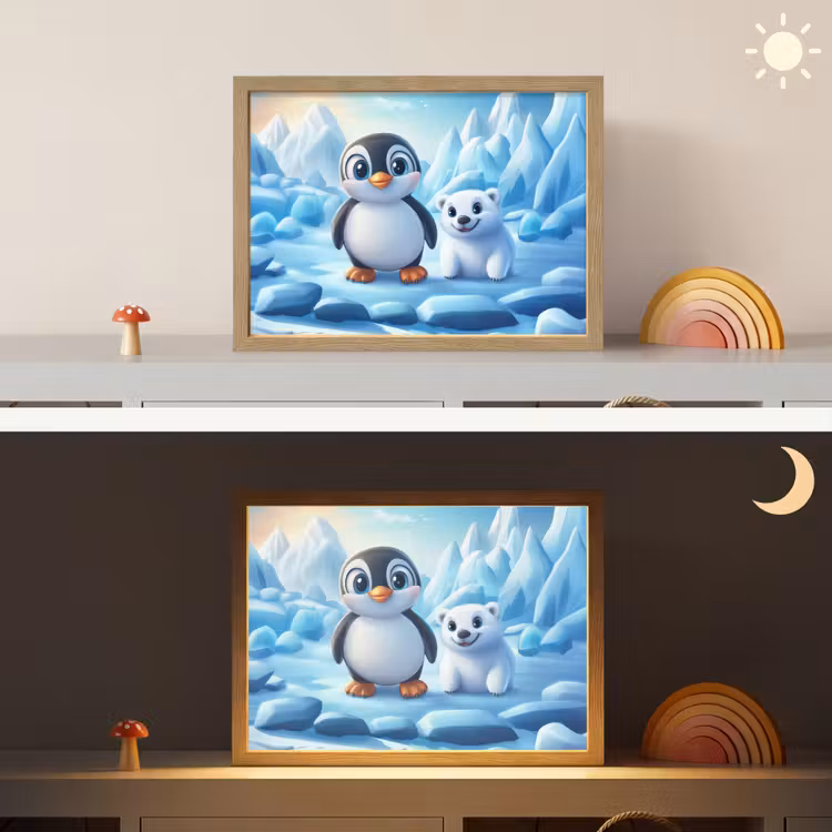 Pinguïn - IJsbeer - IJs - Sneeuw Light Box met batterij (Wandlamp kind) middel -sfeer3_kind