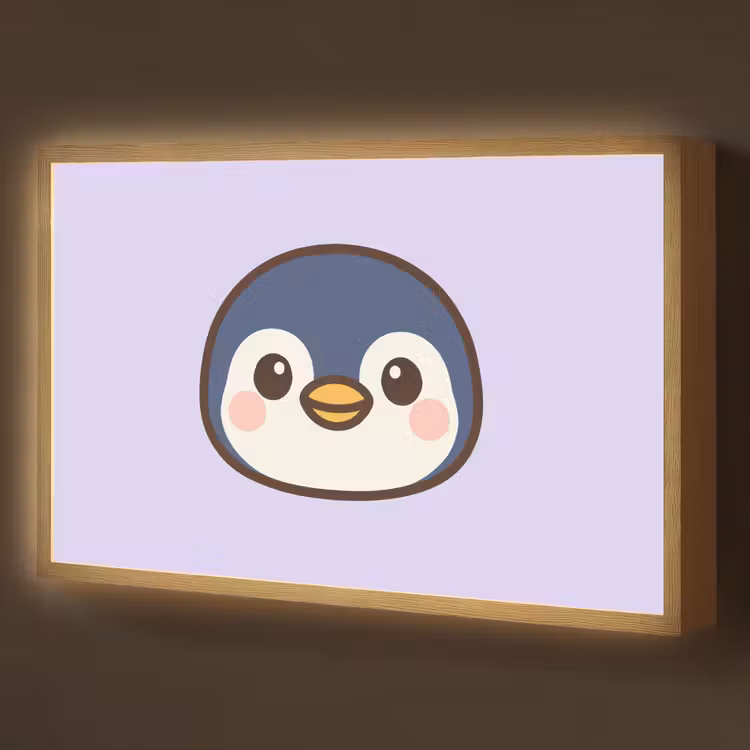 Pinguïn - Paars - Schattig Light Box met batterij (Wandlamp kind) middel -z3d_website