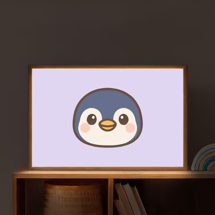 Pinguïn - Paars - Schattig Light Box met batterij (Wandlamp kind) middel -sfeer1_kind