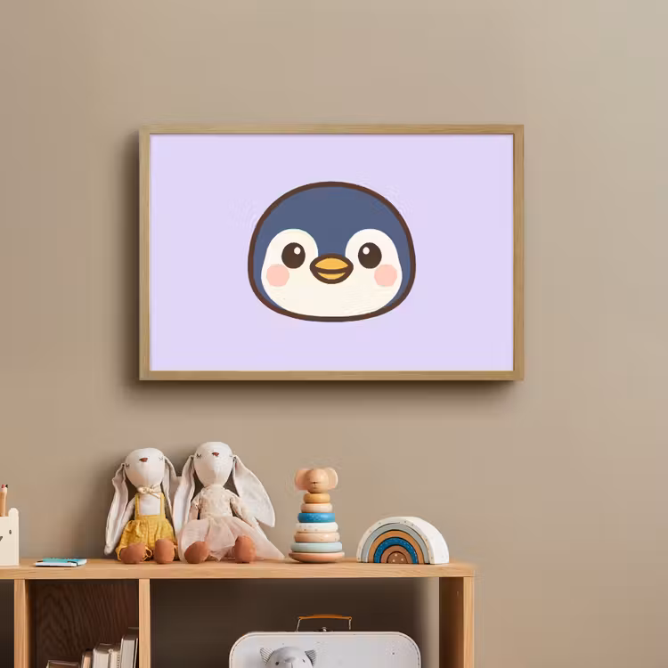 Pinguïn - Paars - Schattig Light Box met batterij (Wandlamp kind) middel -sfeer2_kind