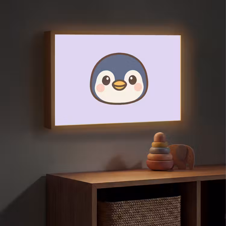 Pinguïn - Paars - Schattig Light Box met batterij (Wandlamp kind) middel -sfeer5_kind