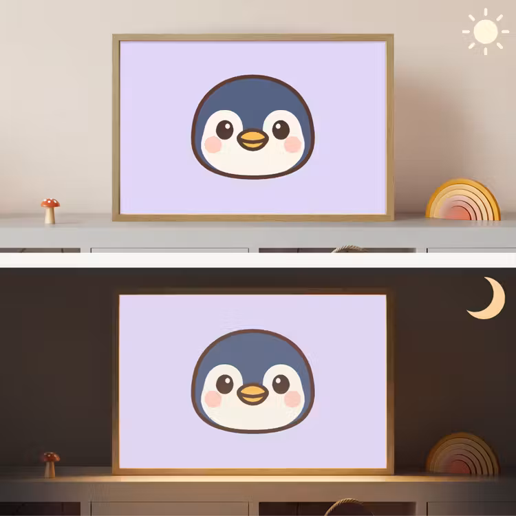 Pinguïn - Paars - Schattig Light Box met batterij (Wandlamp kind) middel -sfeer3_kind