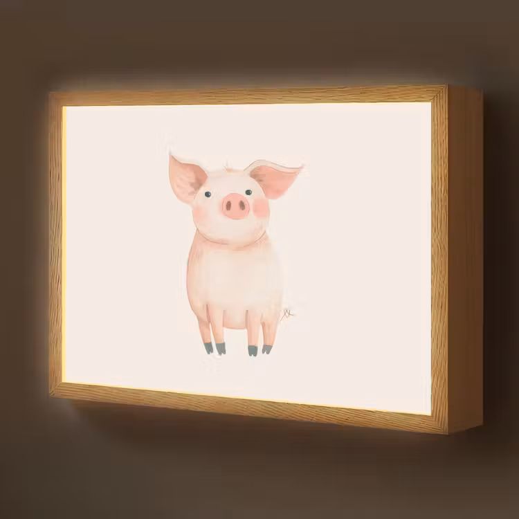 Varken - Roze - Dier - Pastel kleuren Light Box met batterij (Wandlamp kind) middel -z3d_website