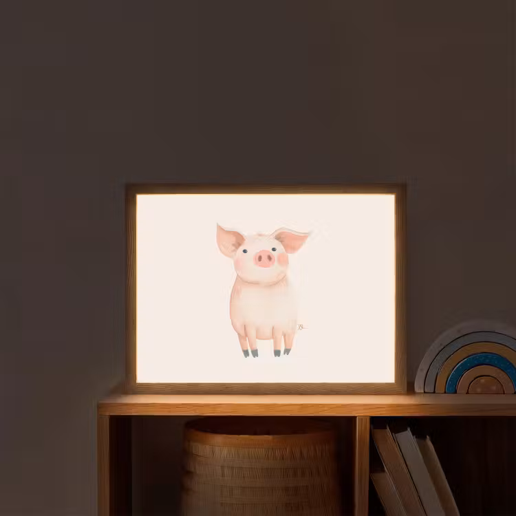 Varken - Roze - Dier - Pastel kleuren Light Box met batterij (Wandlamp kind) middel -sfeer1_kind