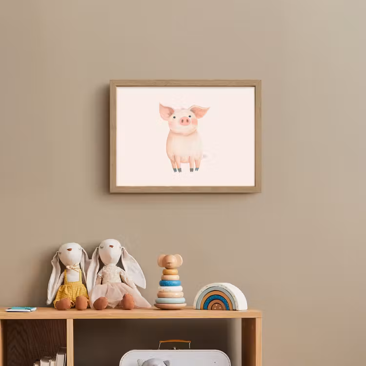 Varken - Roze - Dier - Pastel kleuren Light Box met batterij (Wandlamp kind) middel -sfeer2_kind