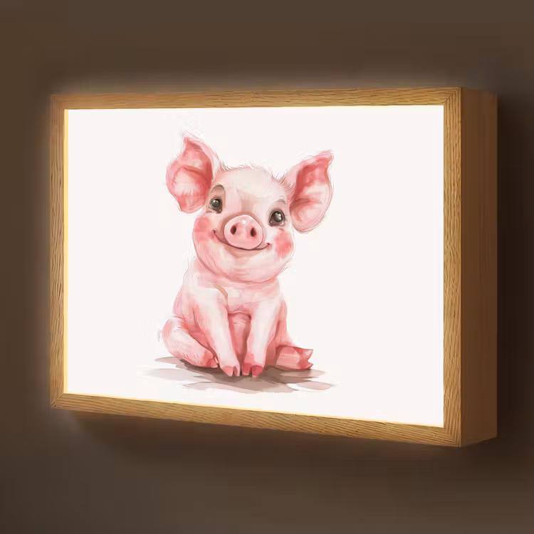 Varken - Roze - Baby dier - Boerderij dieren Light Box met batterij (Wandlamp kind) middel -z3d_website