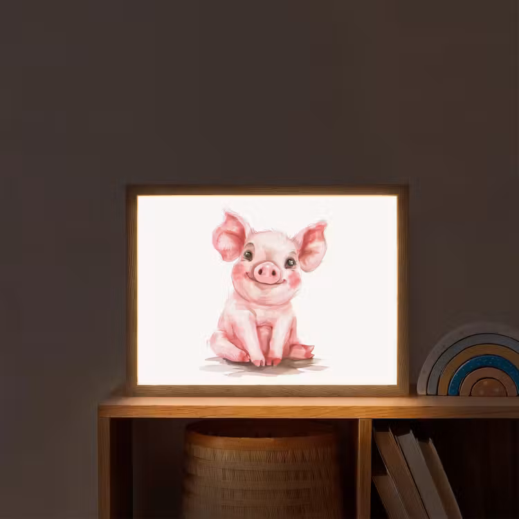 Varken - Roze - Baby dier - Boerderij dieren Light Box met batterij (Wandlamp kind) middel -sfeer1_kind