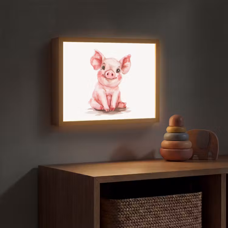 Varken - Roze - Baby dier - Boerderij dieren Light Box met batterij (Wandlamp kind) middel -sfeer5_kind