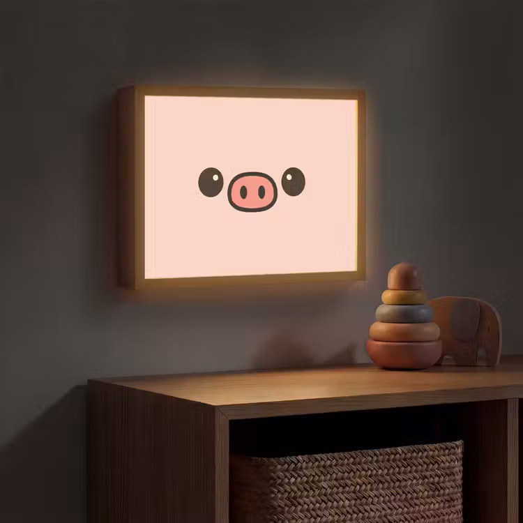 Varken - Roze - Minimalistisch Light Box met batterij (Wandlamp kind) middel -sfeer5_kind