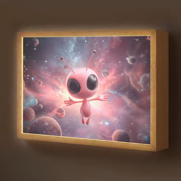 Roze - Alien - Planeten - Ruimte Light Box met batterij (Wandlamp kind) middel -z3d_website