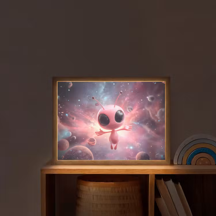 Roze - Alien - Planeten - Ruimte Light Box met batterij (Wandlamp kind) middel -sfeer1_kind