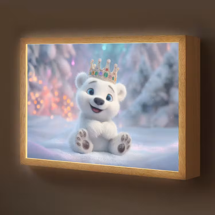 Ijsbeerwelp - Sneeuw - Lichtjes - Kroon Light Box met batterij (Wandlamp kind) middel -z3d_website