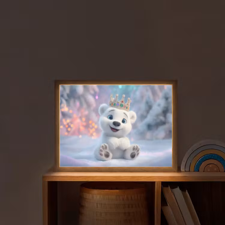 Ijsbeerwelp - Sneeuw - Lichtjes - Kroon Light Box met batterij (Wandlamp kind) middel -sfeer1_kind