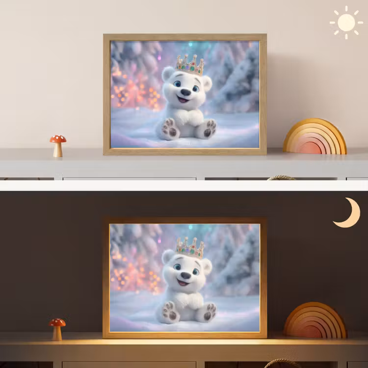 Ijsbeerwelp - Sneeuw - Lichtjes - Kroon Light Box met batterij (Wandlamp kind) middel -sfeer3_kind