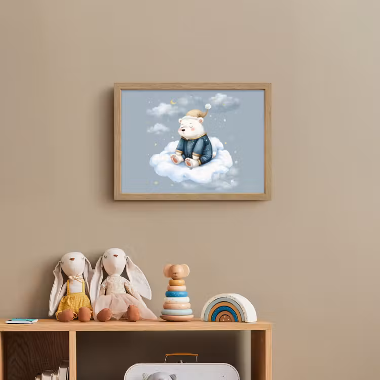 Ijsbeer - Pyjama - Wolken - Sterrenhemel Light Box met batterij (Wandlamp kind) middel -sfeer2_kind