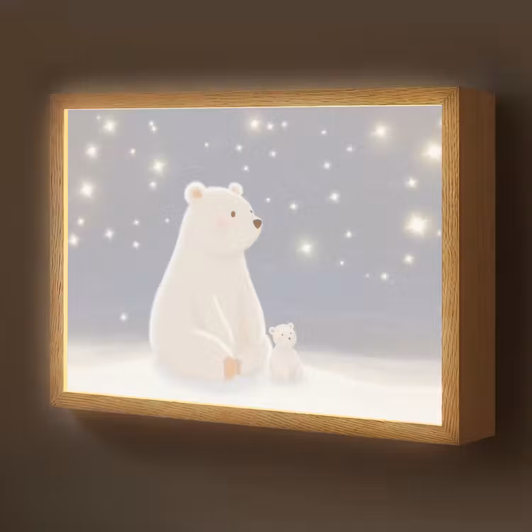 Ijsbeer - Sneeuw - Sterren - Blauw Light Box met batterij (Wandlamp kind) middel -z3d_website