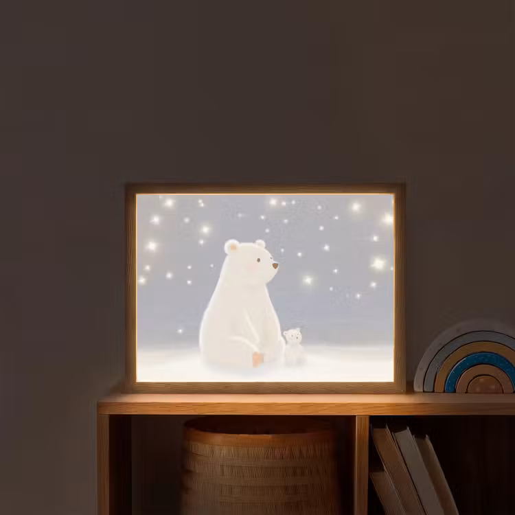 Ijsbeer - Sneeuw - Sterren - Blauw Light Box met batterij (Wandlamp kind) middel -sfeer1_kind
