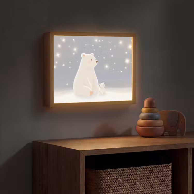 Ijsbeer - Sneeuw - Sterren - Blauw Light Box met batterij (Wandlamp kind) middel -sfeer5_kind