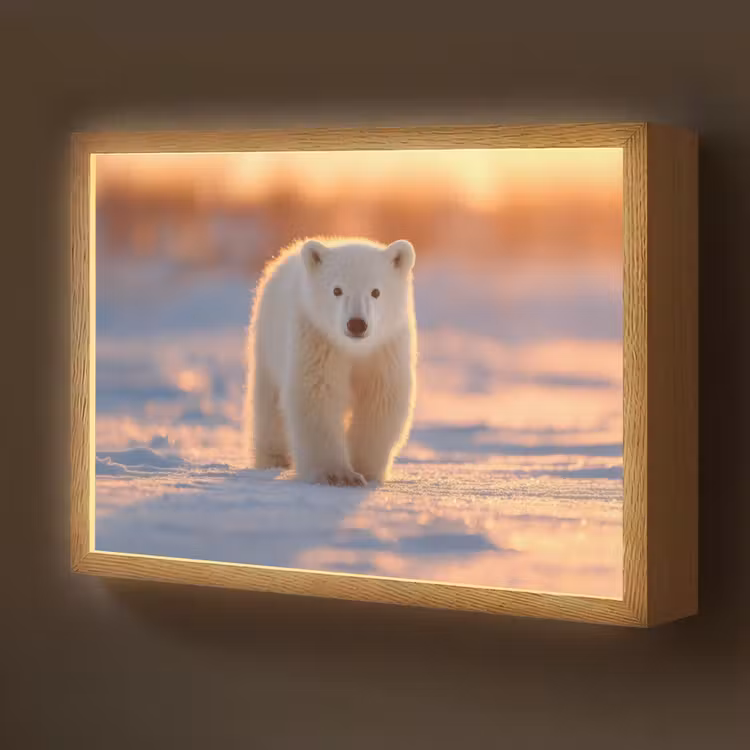 Ijsbeer - Sneeuw - Zonsopgang Light Box met batterij (Wandlamp kind) middel -z3d_website
