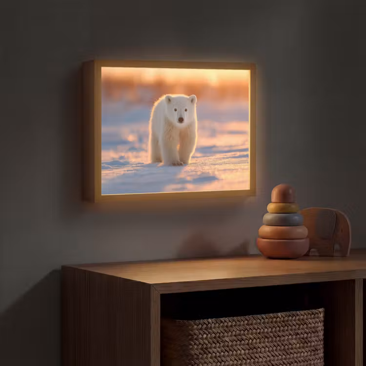 Ijsbeer - Sneeuw - Zonsopgang Light Box met batterij (Wandlamp kind) middel -sfeer5_kind