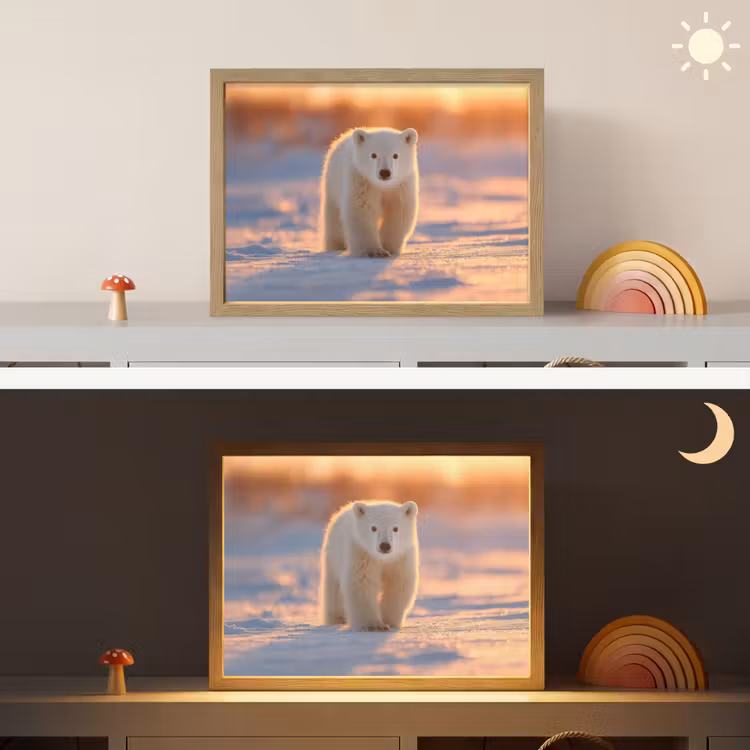 Ijsbeer - Sneeuw - Zonsopgang Light Box met batterij (Wandlamp kind) middel -sfeer3_kind