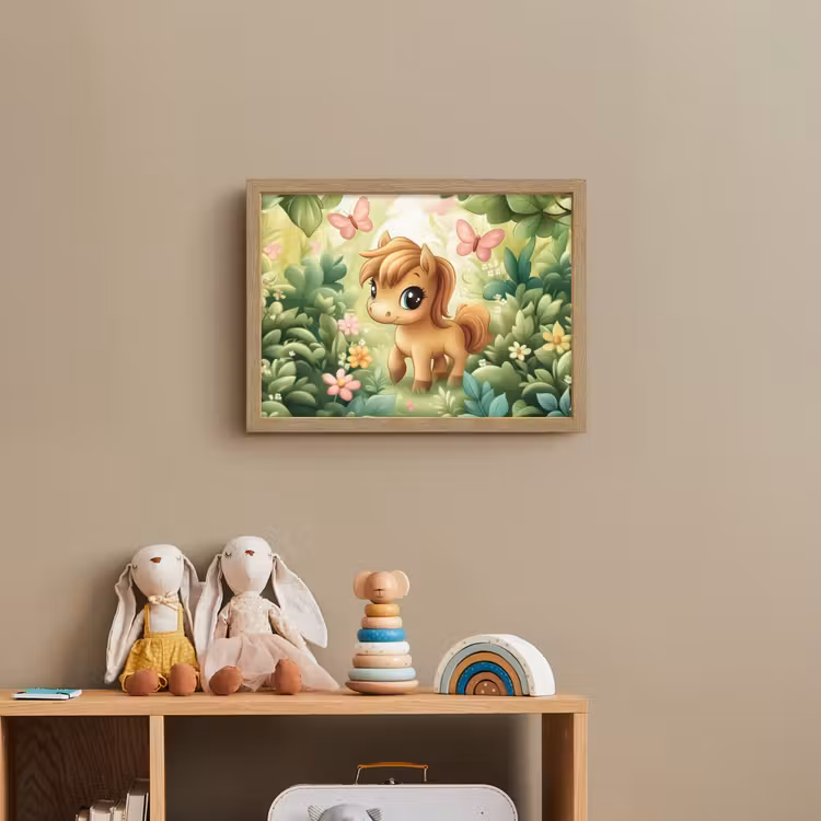 Pony - Bruin - Cartoon - Vlinders Light Box met batterij (Wandlamp kind) middel -sfeer2_kind