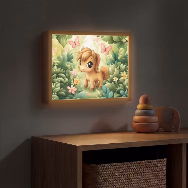 Pony - Bruin - Cartoon - Vlinders Light Box met batterij (Wandlamp kind) middel -sfeer5_kind