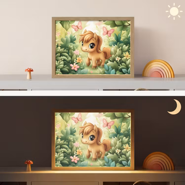 Pony - Bruin - Cartoon - Vlinders Light Box met batterij (Wandlamp kind) middel -sfeer3_kind