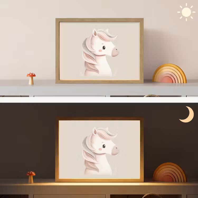 Pony - Minimalistisch - Pastel Light Box met batterij (Wandlamp kind) middel -sfeer3_kind
