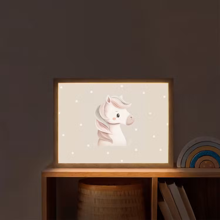 Pony  - Minimalistisch - Pastel - Stippen Light Box met batterij (Wandlamp kind) middel -sfeer1_kind