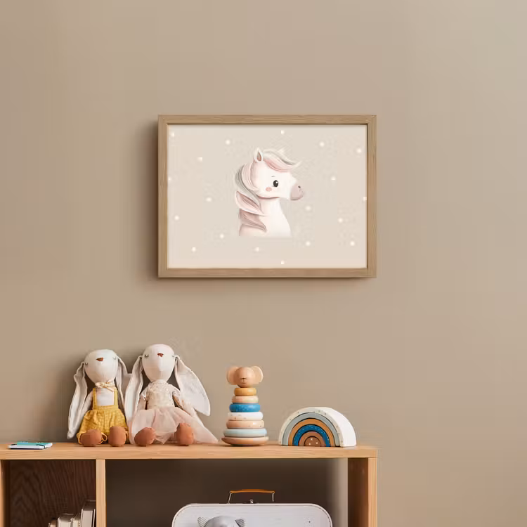 Pony  - Minimalistisch - Pastel - Stippen Light Box met batterij (Wandlamp kind) middel -sfeer2_kind