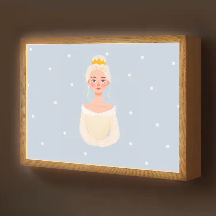 Prinses - Kroon - Blauw - Stippen Light Box met batterij (Wandlamp kind) middel -z3d_website