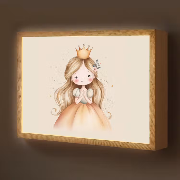 Prinses - Kroon - Goud Light Box met batterij (Wandlamp kind) middel -z3d_website