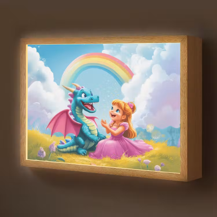 Prinses - Draak - Regenboog Light Box met batterij (Wandlamp kind) middel -z3d_website