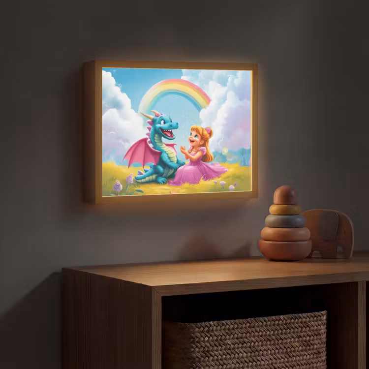 Prinses - Draak - Regenboog Light Box met batterij (Wandlamp kind) middel -sfeer5_kind