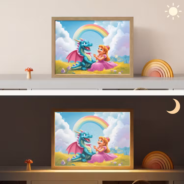 Prinses - Draak - Regenboog Light Box met batterij (Wandlamp kind) middel -sfeer3_kind