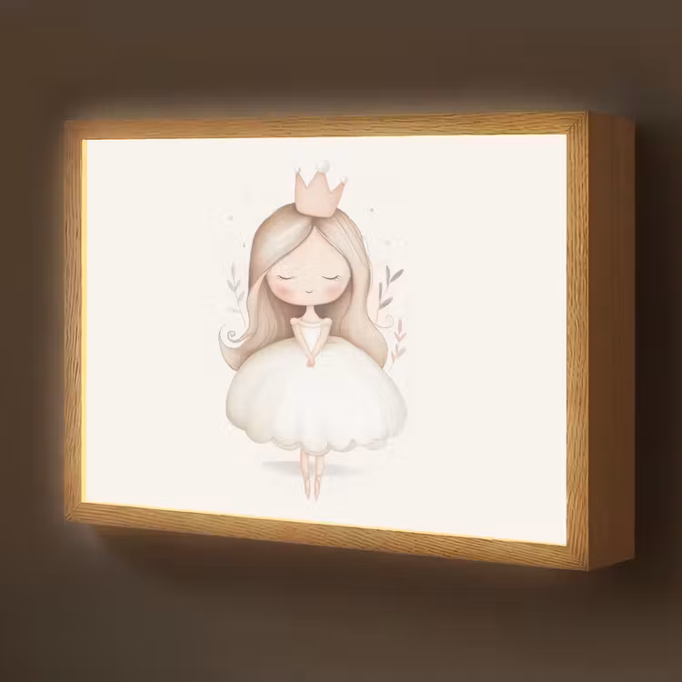 Prinses - Jurk - Kroon - Pastel Light Box met batterij (Wandlamp kind) middel -z3d_website