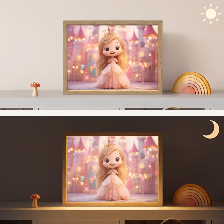 Prinses - Roze - Kasteel Light Box met batterij (Wandlamp kind) middel -sfeer3_kind