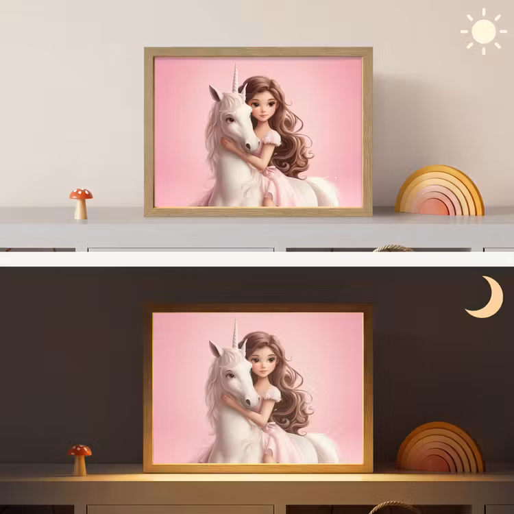 Prinses - Roze - Eenhoorn Light Box met batterij (Wandlamp kind) middel -sfeer3_kind