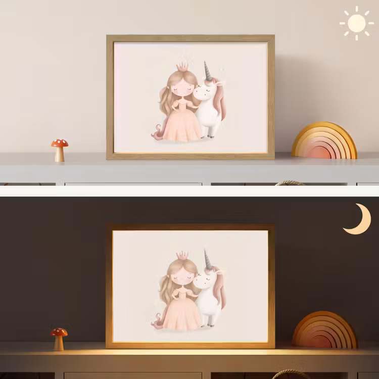 Prinses - Eenhoorn - Pastel Light Box met batterij (Wandlamp kind) middel -sfeer3_kind