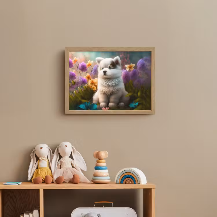 Puppy - Bloemen - Planten - Natuur - Husky Light Box met batterij (Wandlamp kind) middel -sfeer2_kind